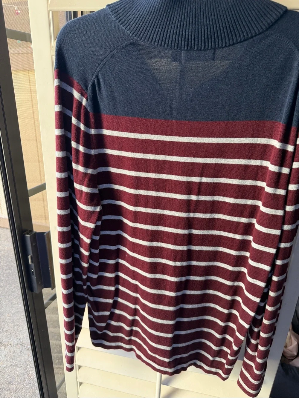 Nautica Men’s Burgundy, Navy & Cream Striped Quarter-Zip Pullover
